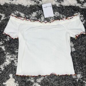 NWT Love Fire White Crop Top with Colorful Trim